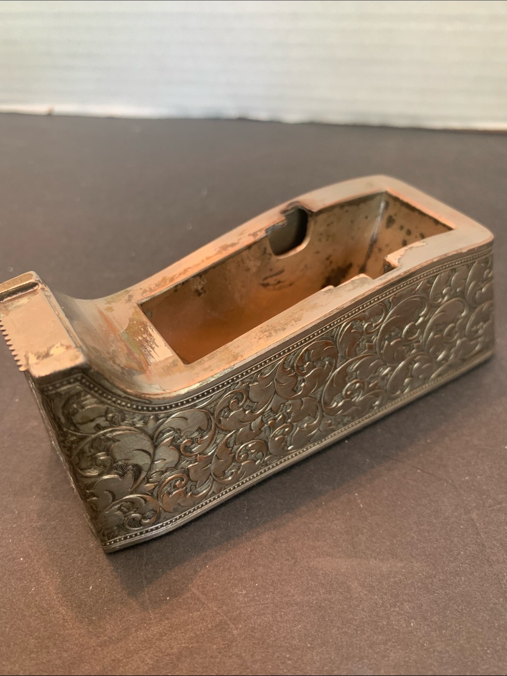 Vintage Eleanor Claire Silver Plated Tape Despenser w/ embrossed Scrollwork